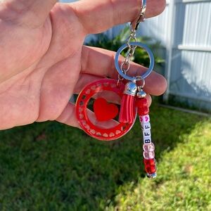 Friendship Red Heart Keychain with BFF Beads Valentines Day Gift